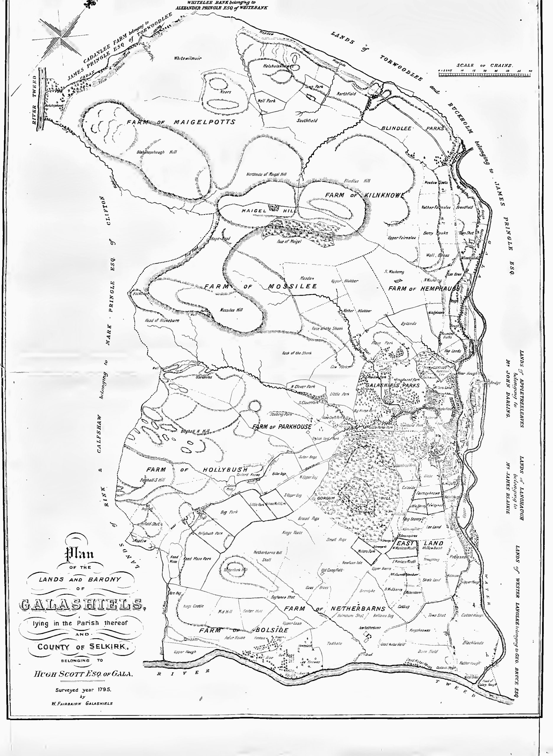 William Fairbairn’s 1795 plan showing Gala House, Gala House Parks, Galashiels and the surrounding estate
